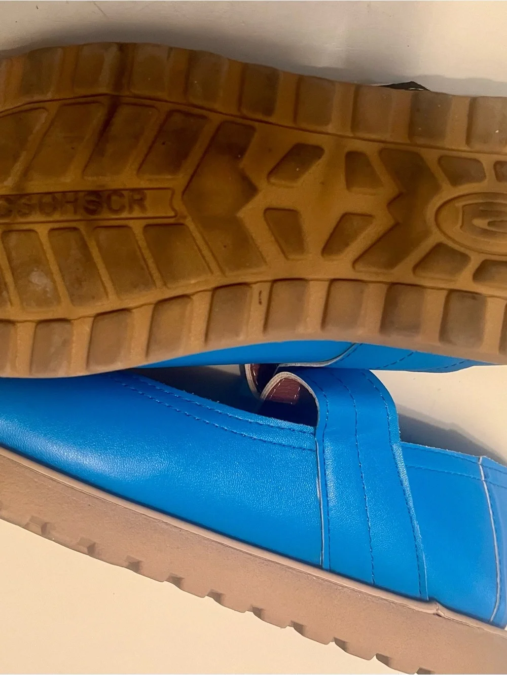 Women's Leather Mary Jane Dress Shoes in Bright Blue with Hook Strap